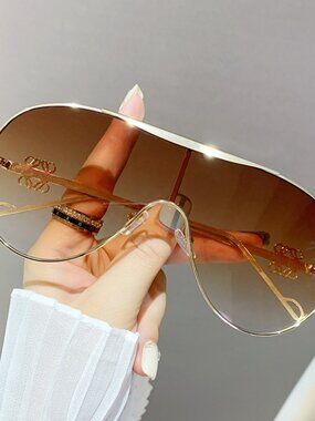 Glam Oversized Brown-Gold Gradient Aviator Sunglasses-One Size-Retro